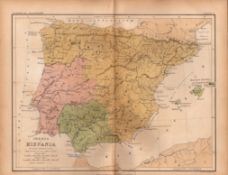 Antique 1867 Coloured Classical Map Iberia Or Hispania.