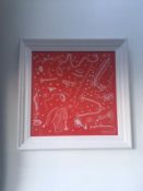 Yayoi Kusama (b 1929) Untitled (Red Faces) Silk Screen Printed, Red and White On Cotton, Framed 2004