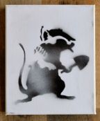 Banksy (Attributed ) WSM Dismaland (Banksy) Street Rat Canvas w/Ticket, Letter and Envelope. (#0593)