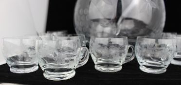 Vintage Punch Bowl, Ladle & 12 Glasses