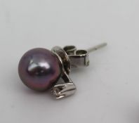 Black Pearl & Diamond 18ct Gold Ear Studs