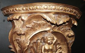 Pair of Gilded Hand Carved Cherubic Wall Brackets
