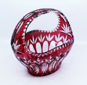 English Vintage Ruby Overlay Crystal Basket