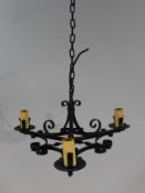 Wrought Iron Three Light Chandelier
