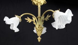 Antique French Gilt Metal 3 Light Chandelier
