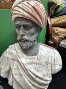Carved Marble Bust of Turbanned Man