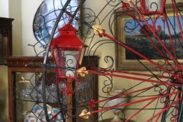 Very Large Painted Metal Garden Ferris Wheel with Lanterns