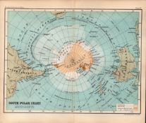 South Polar Chart Double Sided Antique Coloured 1896 Victorian Map.