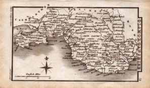 Wales Glamorganshire Antique Copper Engraved Map by Sidney Hall.