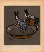 Cecil Aldin Merry Party Rare Antique Book Plate “Bath Bunnies”.