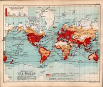 World Commercial Chart Double Sided Coloured Victorian Antique 1896 Map.