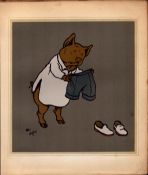 Cecil Aldin Merry Party Rare Antique Book Plate “ Pig Chef Getting Ready To Cook