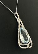 Beautiful Natural Flawless 8.81 CT Aquamarine Pendant With Diamonds And 18k Gold