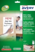 10 x Avery 70705 Write and Wipe Self-Adhesive Repositionable Sheets, 1 Sign Per A4 Sheet