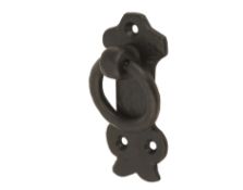 Ring Cabinet Drop Handle - 42mm Diameter On 80 x 36mm Plate - Antique Black Iron