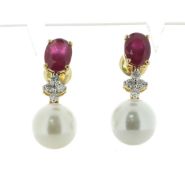 18ct White Gold Ladies Dress Diamond, Pearl and Ruby Earring (R2.40) 0.40 Carats