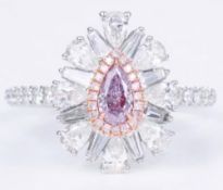 Natural - 0.31ct Pear Shaped Fancy Pink Diamond Ring - GIA Certified