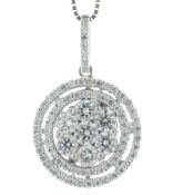 18ct White Gold Diamond Cluster Pendant and Chain 1.00 Carats
