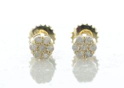 14ct Yellow Gold Round Cluster Diamond Stud Screw Back Earring 0.25 Carats