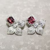 14 K / 585 White Gold Diamond and Tourmaline Earrings