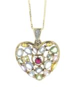 9ct Yellow Gold Diamond and Gem Heart Pendant and 18