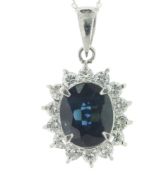 Platinum Oval Cut Sapphire and Diamond Pendant (S1.56) 0.47 Carats