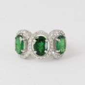 14 K / 585 White Gold Designer Tsavorite Garnets & Diamond Ring