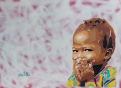 Akore 'Smiles From Africa' MixedMedia Signed W/COA (#0462)