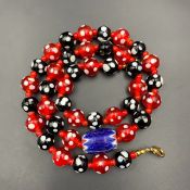 Vintage Fancy Glass Beads With Antique White Heart & Chevron Beads Necklace,2 Pc