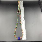 Tiny Chevron Trade Glass Beads With Gold Tone Brass Beads Nice Necklace