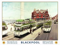 Blackpool Summer Trams On The Prom Vintage Nostalgic Metal Wall Art