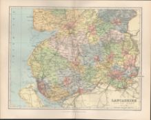 Blackpool St Annes Southport Liverpool Victorian 1894 Antique Map.