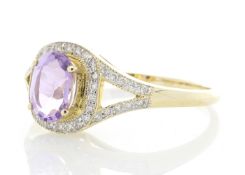 9ct Yellow Gold Amethyst and Diamond Halo Set Ring