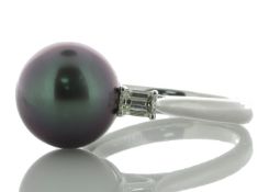18ct White Gold South Sea Pearl and Baguette Cut Diamond Ring (PL11) 0.41 Carats