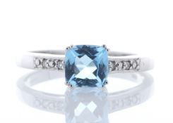 9ct White Gold Blue Topaz Diamond Ring