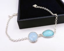 Sterling Silver Facet Cut Blue Gemstone Bracelet New with Gift Pouch