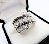 Aquamarine Marine & Black Diamond Ring 2.9 carats Sterling Silver Ne with Gift Pouch