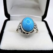Artisan Sterling Silver 6ct Cabochon Turquoise Ring
