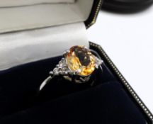 Sterling Silver Citrine & Topaz Ring New with Gift Pouch