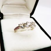 Sterling Silver Pink & White Tourmaline Ring New with Gift Pouch