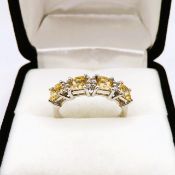 Sterling Silver Citrine & White Topaz Ring New With Gift Pouch