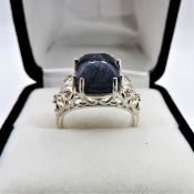 Sterling Silver Blue Azerite & Topaz Ring New With Gift Pouch