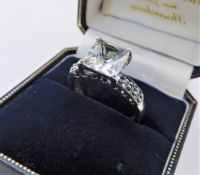 Sterling Silver White Zircon Ring 3 cts New with Gift Pouch