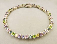 Sterling Silver Tutti Frutti Multi Gemstone Tennis Bracelet