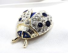 Gold Plated Enamel & Crystal Ladybird Brooch with Gift Pouch