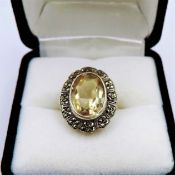 Vintage Sterling Silver 5ct Citrine Ring with Gift Pouch