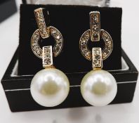 Gold on Sterling Silver Pearl Drop Earrings New with Gift Pouch