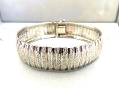 Italian Sterling Silver Omega Link Textured Bracelet/Bangle 30 Grams