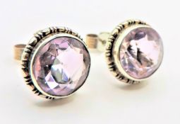 Vintage Sterling Silver 7CT Rose de France Amethyst Stud Earrings