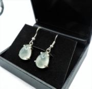 Sterling Silver Light Green Prehnite Gemstone Earrings New with Gift Pouch